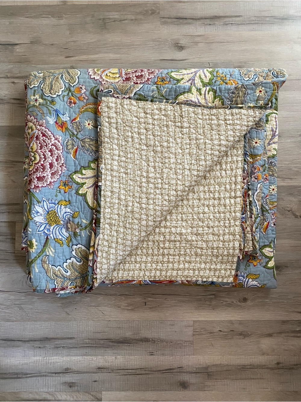 Levtex Floral Reversible King Quilt - Blue, Cream,  Green